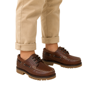 NIÑO NAUTICOS DE PIEL CLÁSICOS CORDONES CAMEL - BENAVENTE