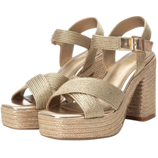 MUJER SANDALIA FIESTA TEXTIL ORO