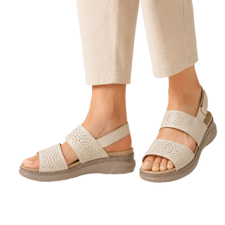 MUJER SANDALIA BEIGE ELASTICO TROQUELADO