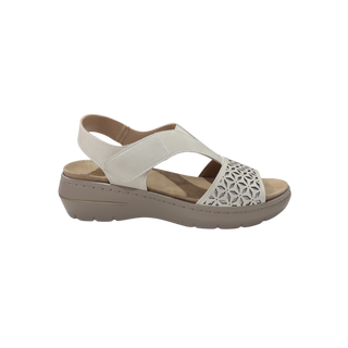 MUJER SANDALIA CUÑA PICADA FLOR BLANCO