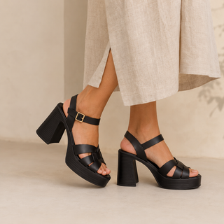 MUJER SANDALIA PIEL  TACON ILENA NEGRO