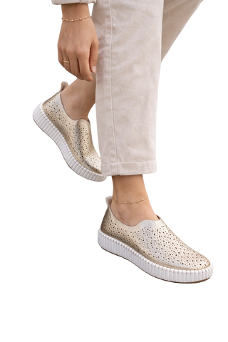 MUJER ZAPATO COMODO PLATAFORMA ORO ISA