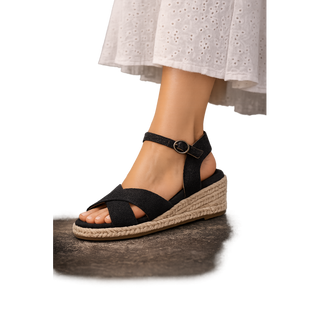 SANDALIA CUÑA DE ESPARTO ALDARA NEGRO