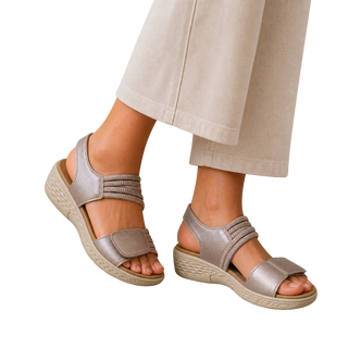 MUJER SANDALIA CUÑA BEIGE