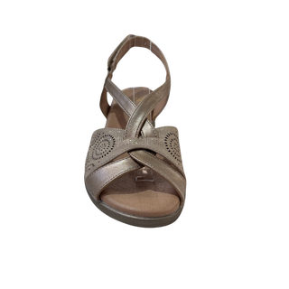 MUJER  SANDALIA CUÑA VESTIR BEIGE CRUZADO