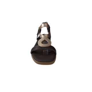 MUJER SANDALIA PIEL  TACON JAZMIN MARRON COMBI