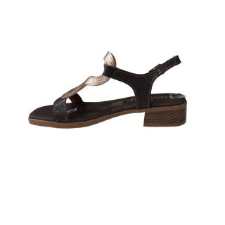 MUJER SANDALIA PIEL  TACON JAZMIN MARRON COMBI