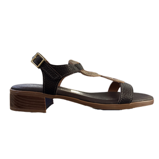 MUJER SANDALIA PIEL  TACON JAZMIN MARRON COMBI